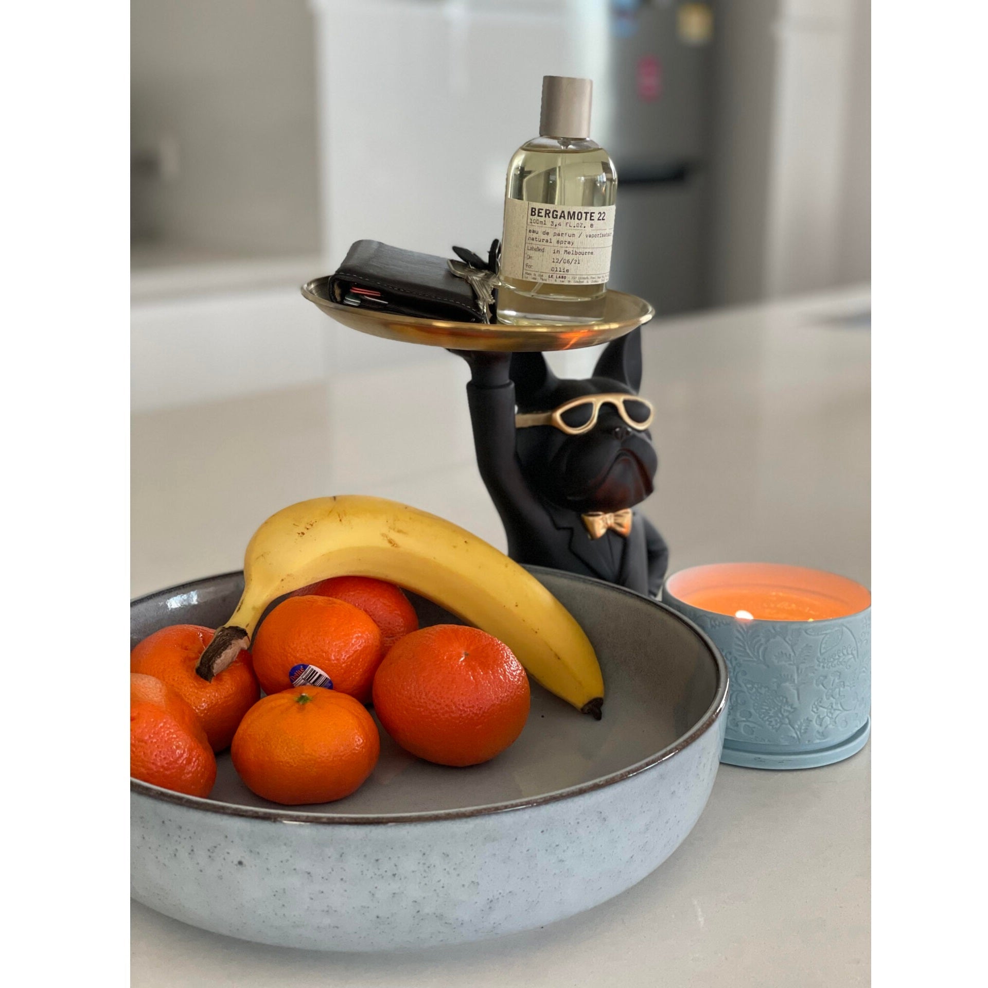 Butler Bulldog Resin Statue with Round Tray - Black - Notbrand