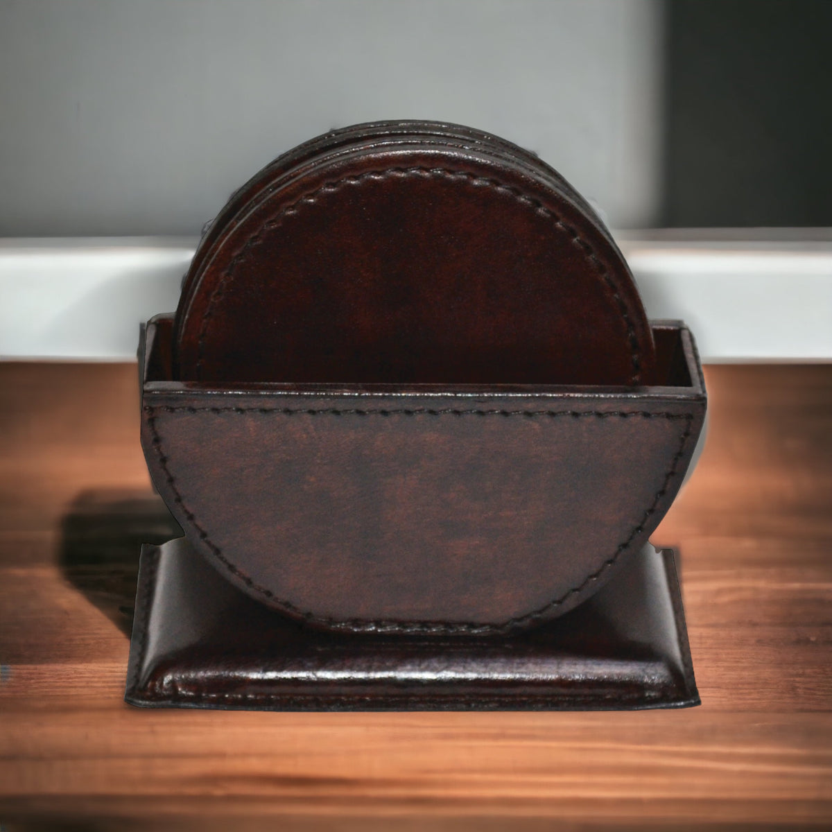 Pindious Dark Leather Round Coasters - Notbrand