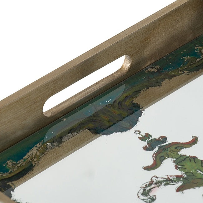 Scroll Mirrored Rectangular Tray - Gold & Green - Notbrand