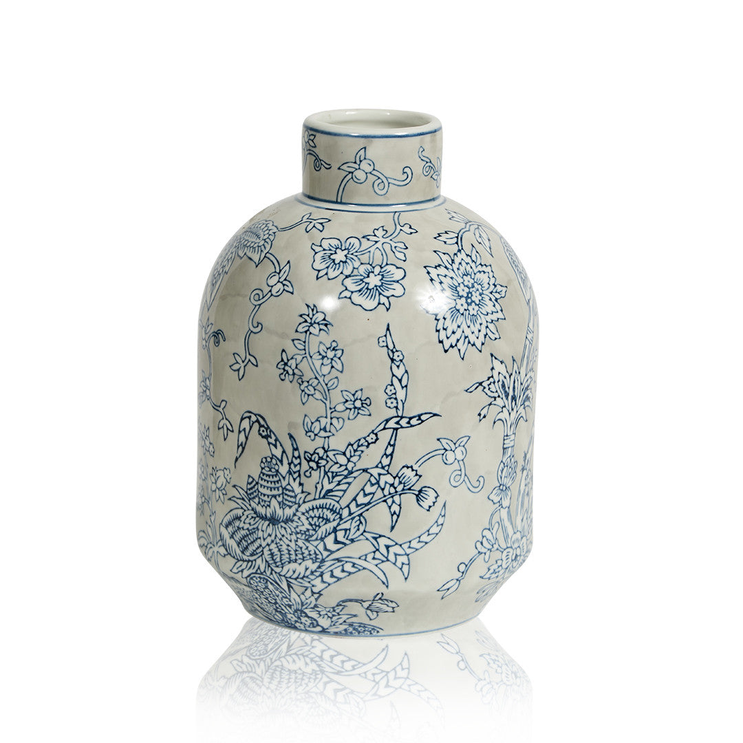 Toile Ceramic Vase in Blue & Grey - Small - Notbrand