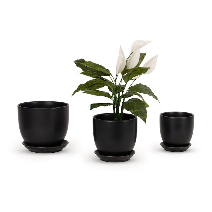 Set of 6 Tulip Ceramic Pots - Matte Black - Notbrand