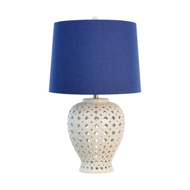 Lattice Ceramic Table Lamp with Blue Shade - White - Notbrand