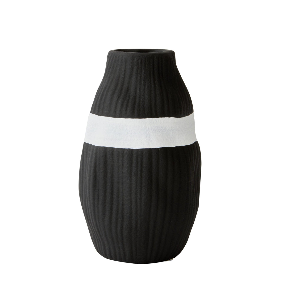 Monochrome Glazed Ceramic Stripe Vase - Black - Notbrand