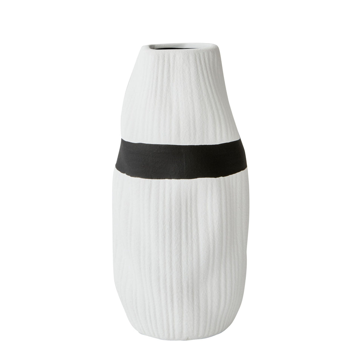 Monochrome Glazed Ceramic Stripe Vase - White