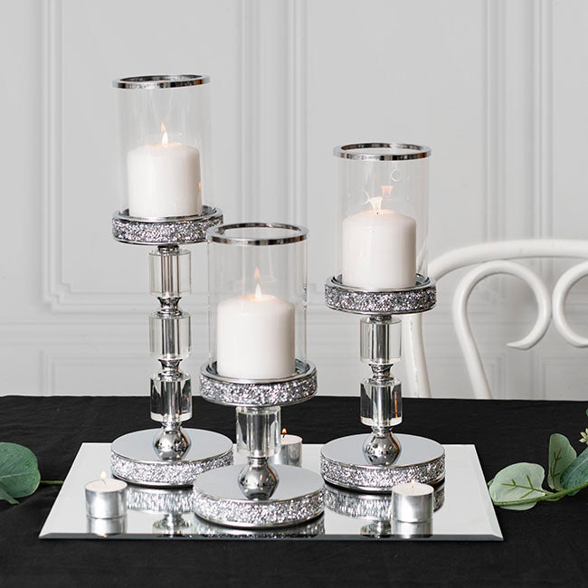 Glass Sleeve Pillar Candle Holder Stand in Silver - Range - Notbrand
