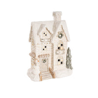 Polyresin House And Snowman With LED Decoration - White - Notbrand