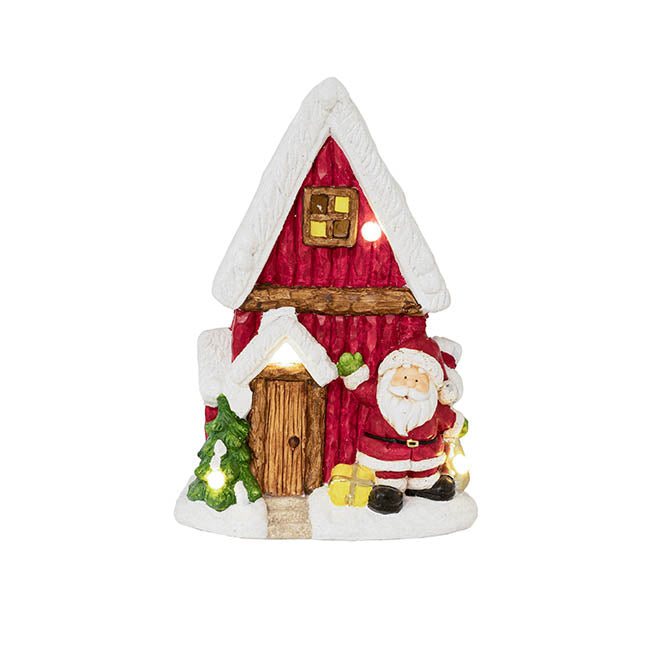 Cottage House with Santa & LED Decoration - Red - Notbrand