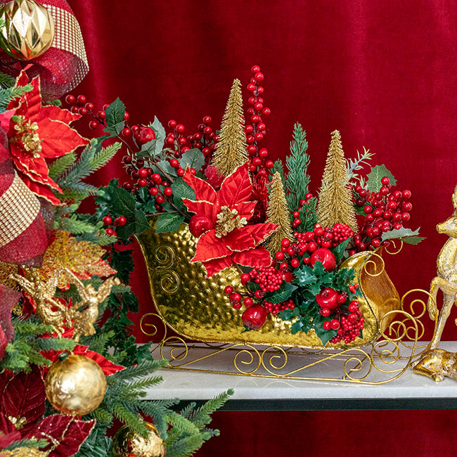 Set of 2 Metal Santa's Sleigh - Gold - Notbrand