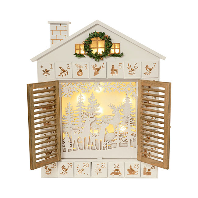 Reindeer Advent Calendar House With LED - White - Notbrand