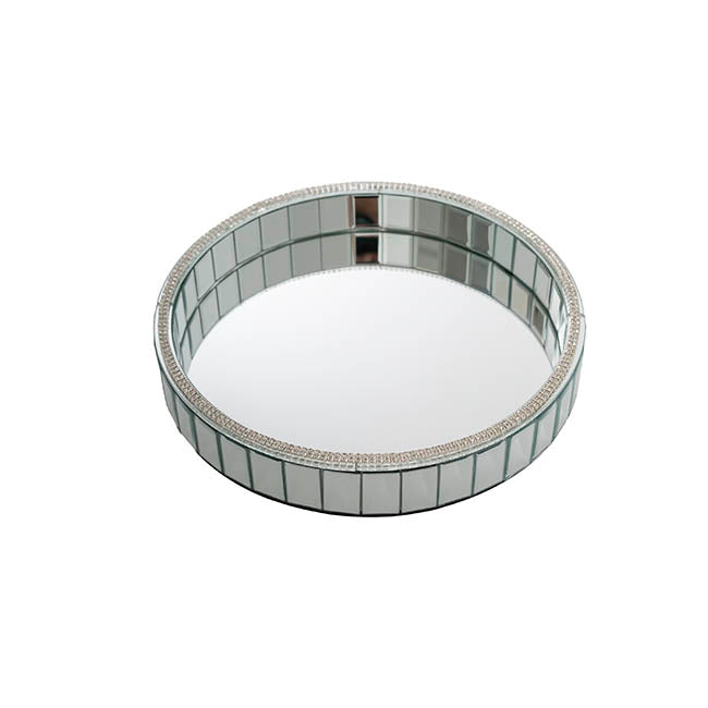Bevelled Edge Mirror Strip Round Tray - Silver - Notbrand
