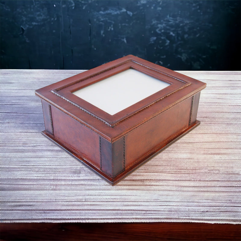 Tan Leather Memory Box With Photo Frame - Notbrand