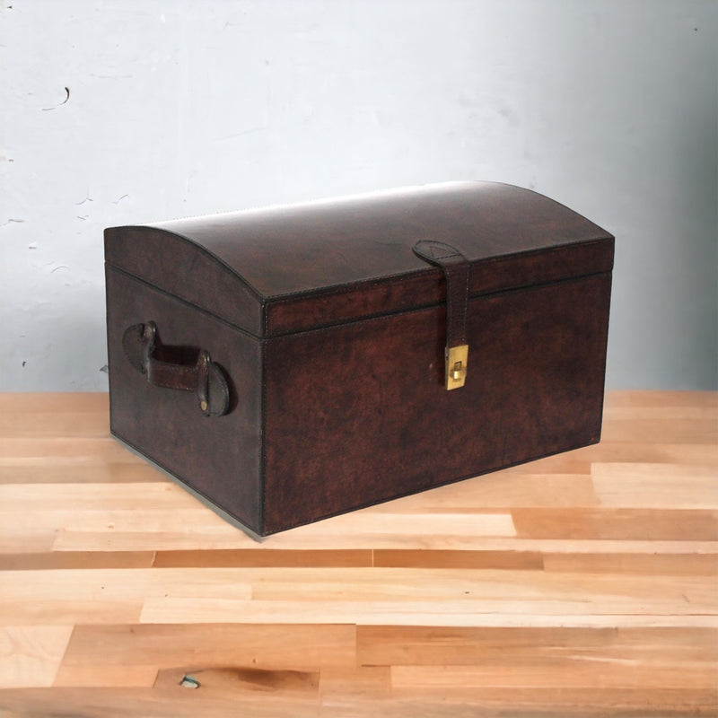 Sugira Oval Top Leather Storage Box - Dark - Notbrand