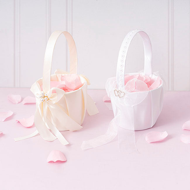 Set of 2 Organza Embellished Flower Girl Basket - White - Notbrand