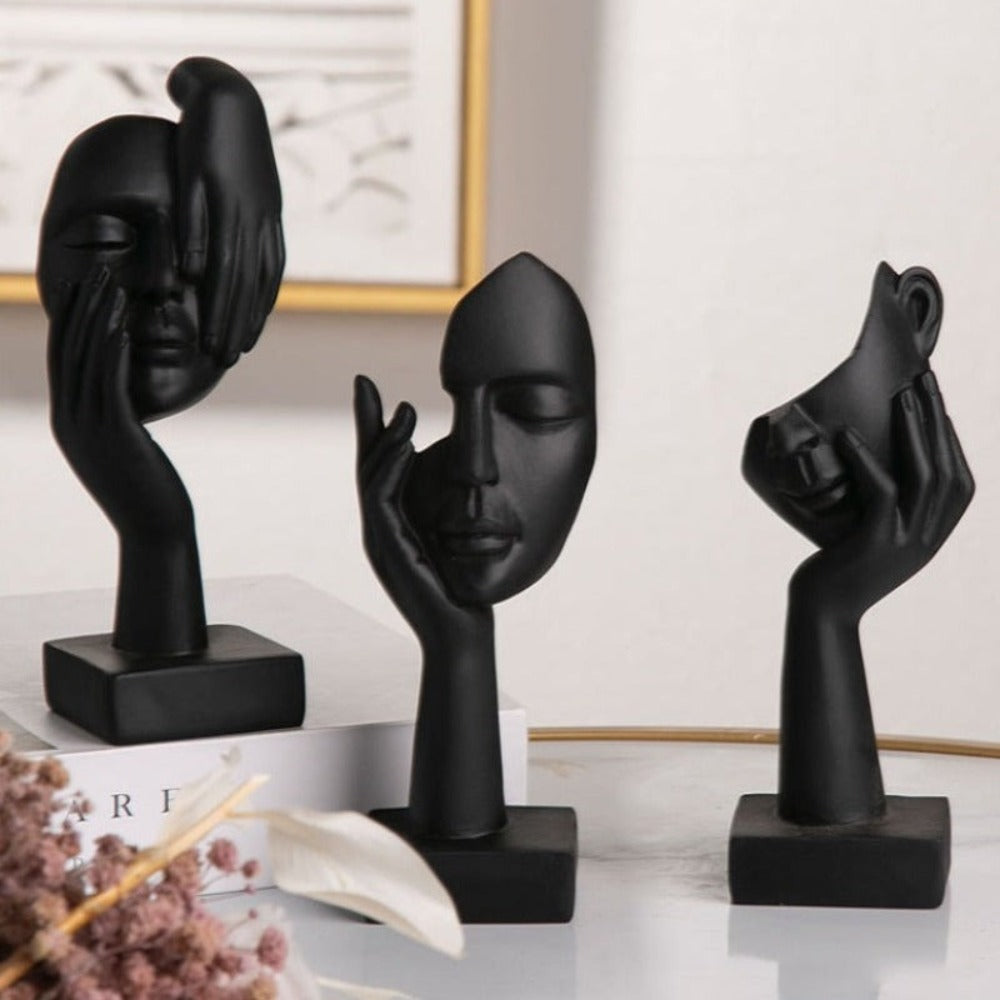Set of 5 Resin Abstract Thinker Sculpture - Black - Notbrand