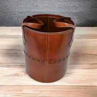 Chivalric Tan Leather Round Basket with Handles - Notbrand