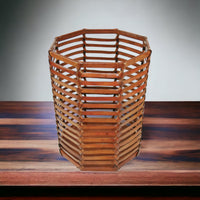 Caged Tan Leather Waste Bin - Notbrand