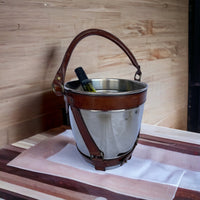 Metal Wine Chiller Bucket with Tan Leather Handle - Notbrand