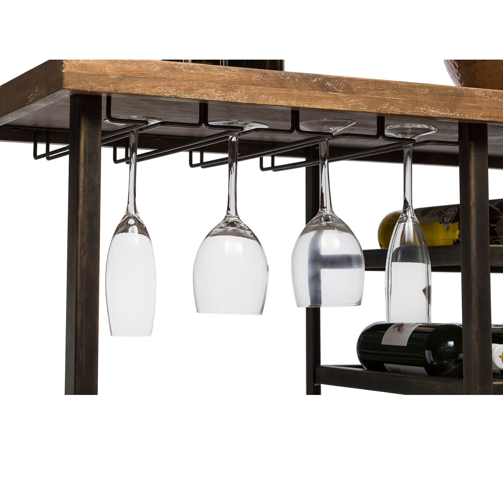 Wooden Bar Cart with Wine Bottle Rack - Rustic Finish - Notbrand
