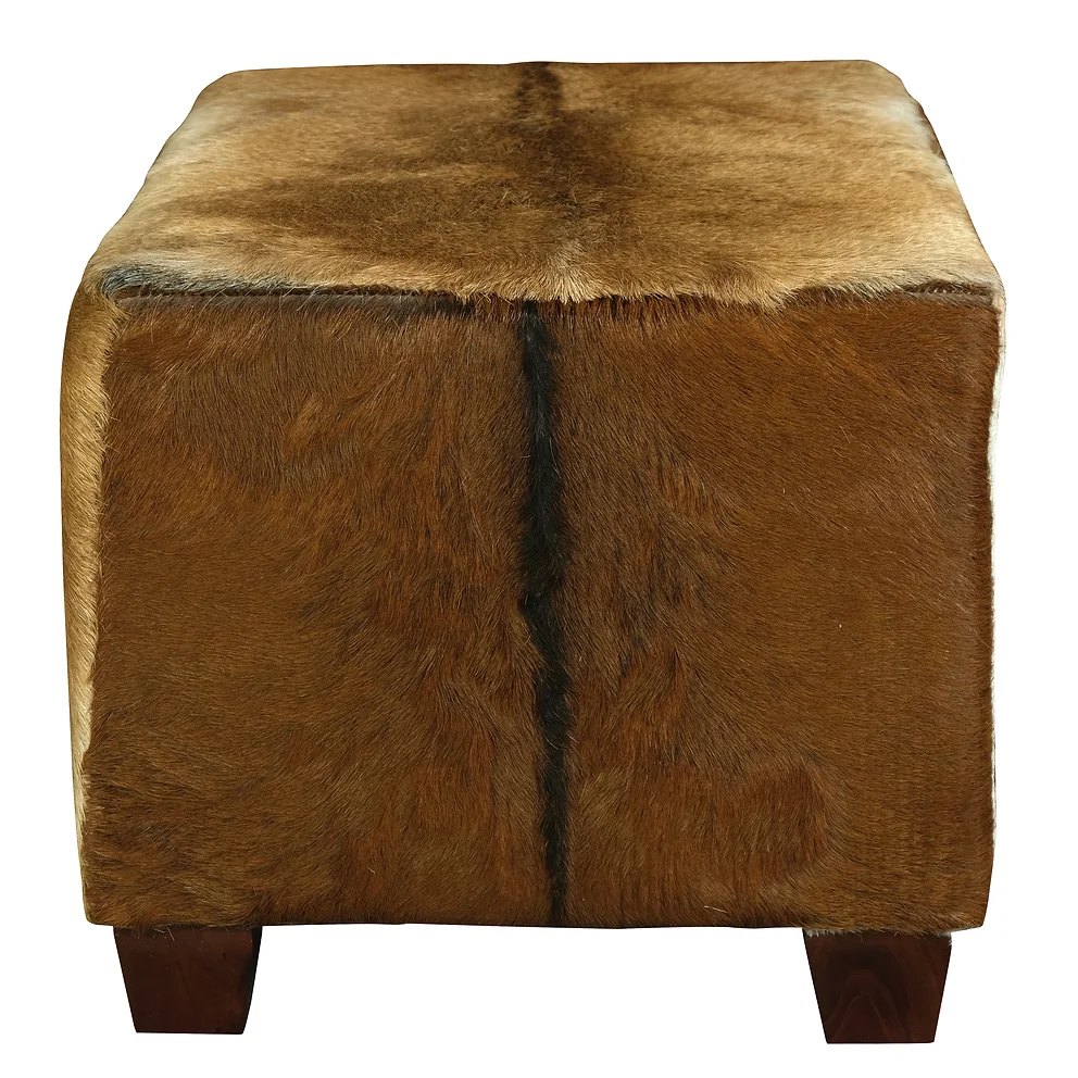 Genuine Goat Hide Upholstered Mahogany Timber Ottoman - Large - Notbrand