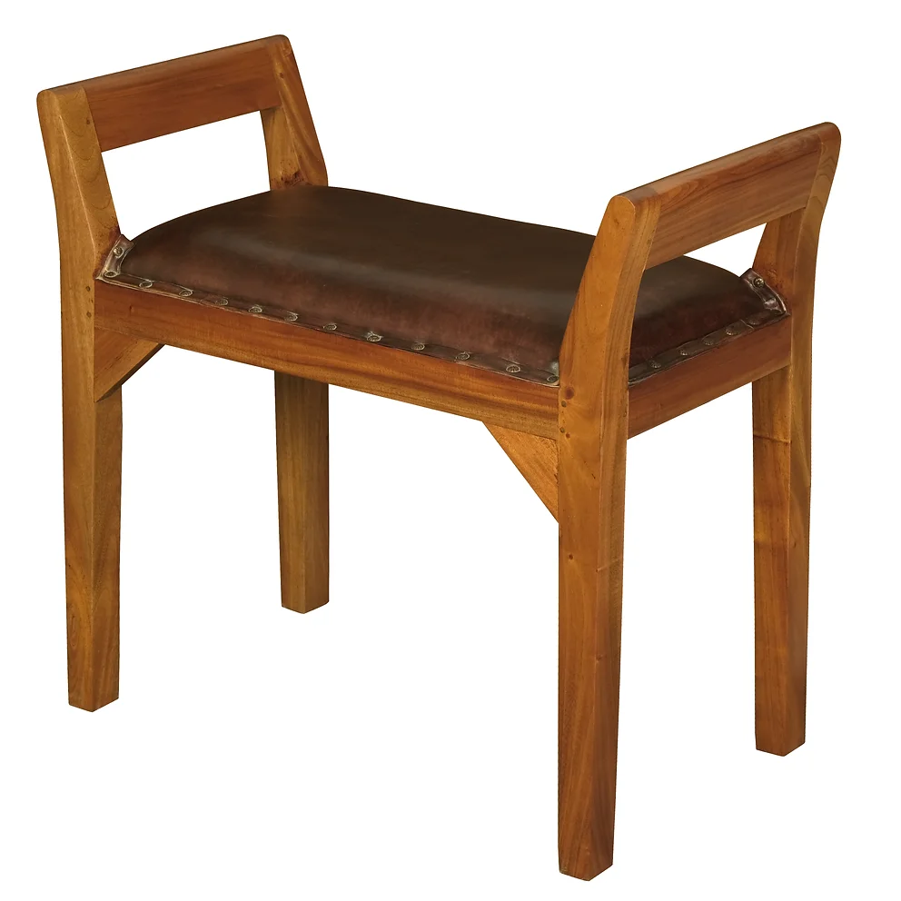 Boston Mahogany Timber Single Bench with Leather Seat - Light Pecan - Notbrand