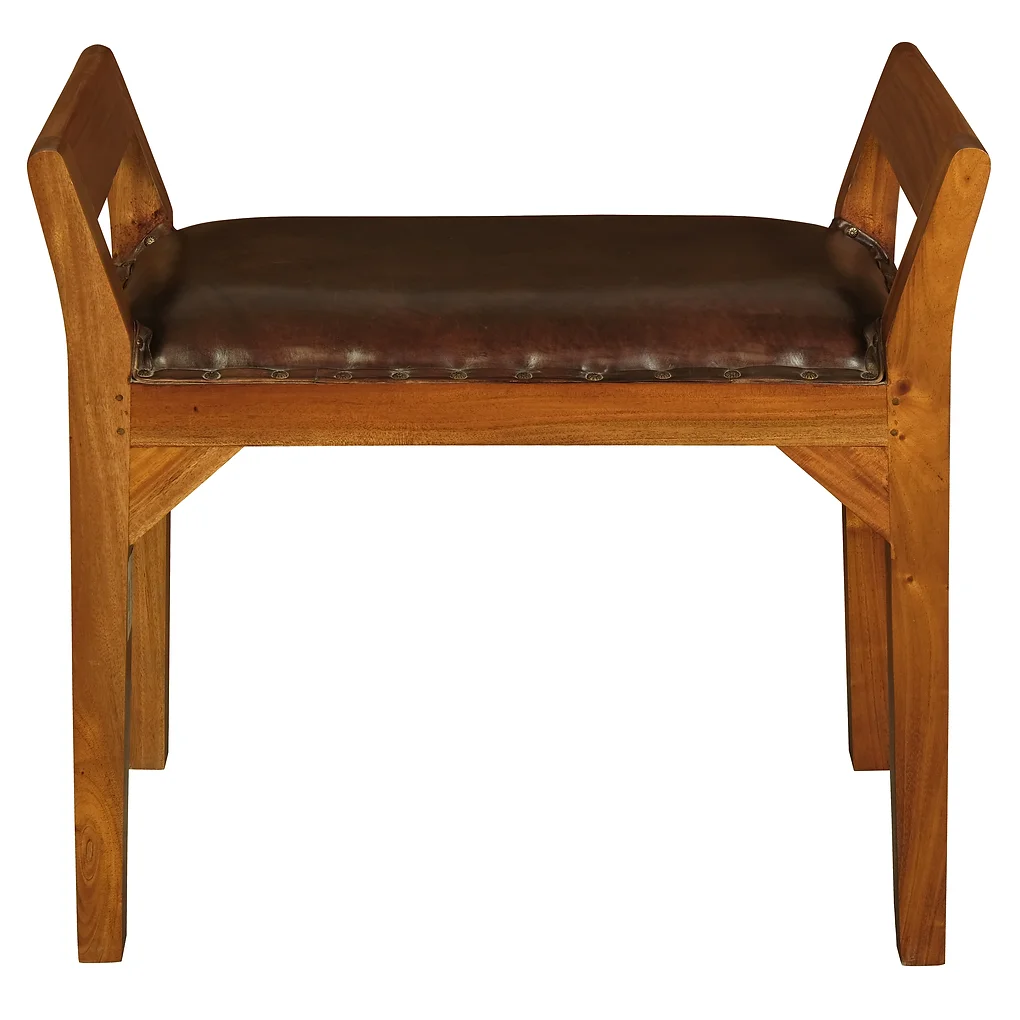 Boston Mahogany Timber Single Bench with Leather Seat - Light Pecan - Notbrand