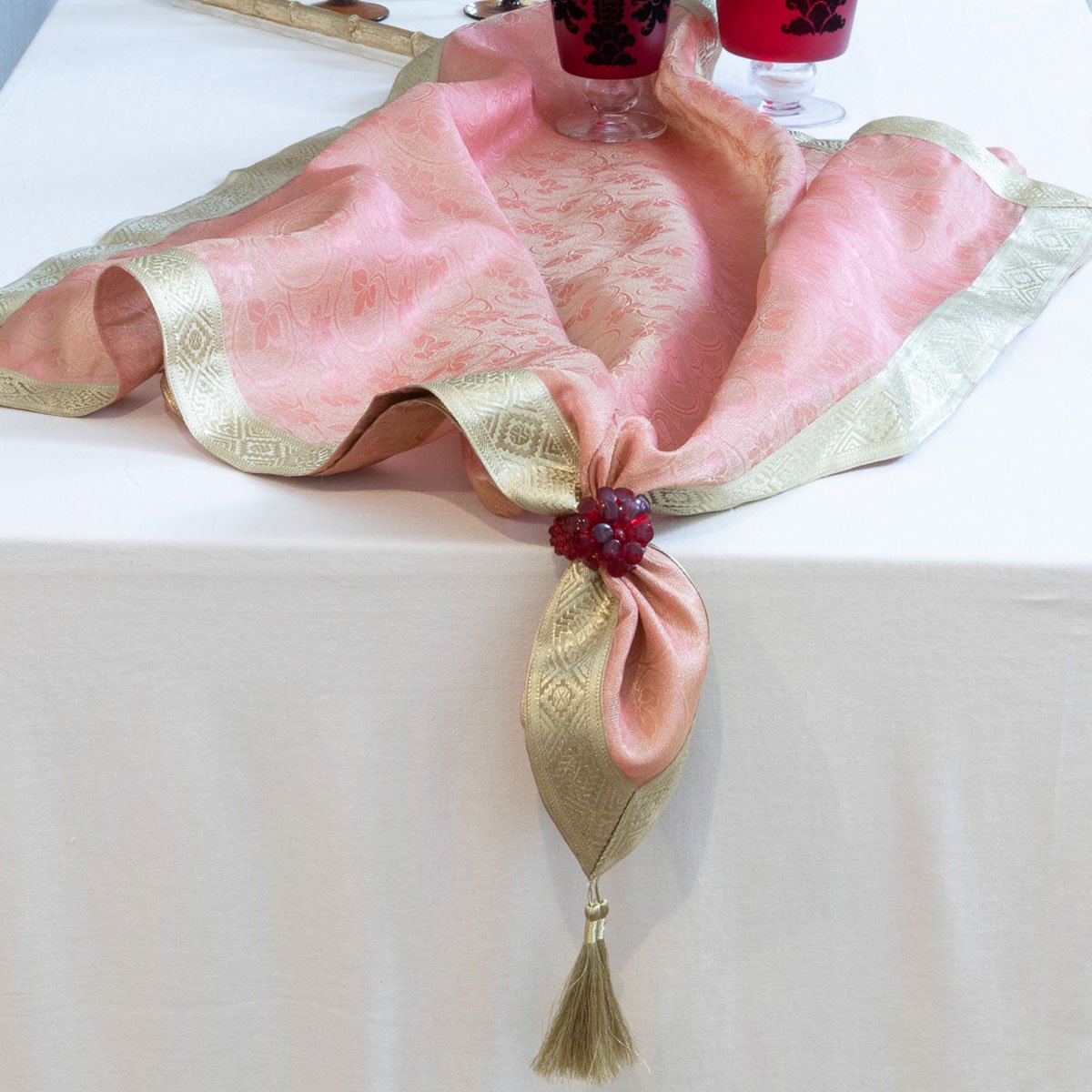 Organza Table Topper with Antique Brocade - Peach - Notbrand