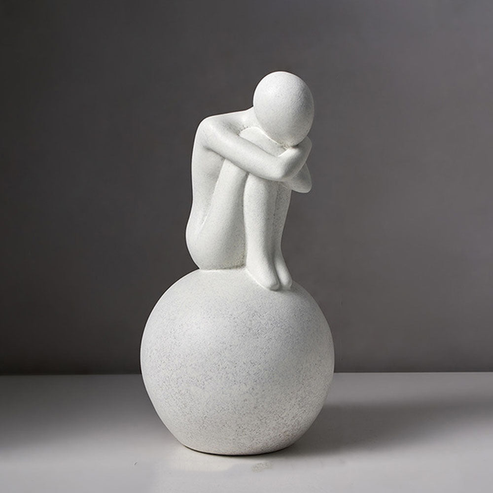 Abstract Ceramic Man On Ball Sculpture - White - Notbrand
