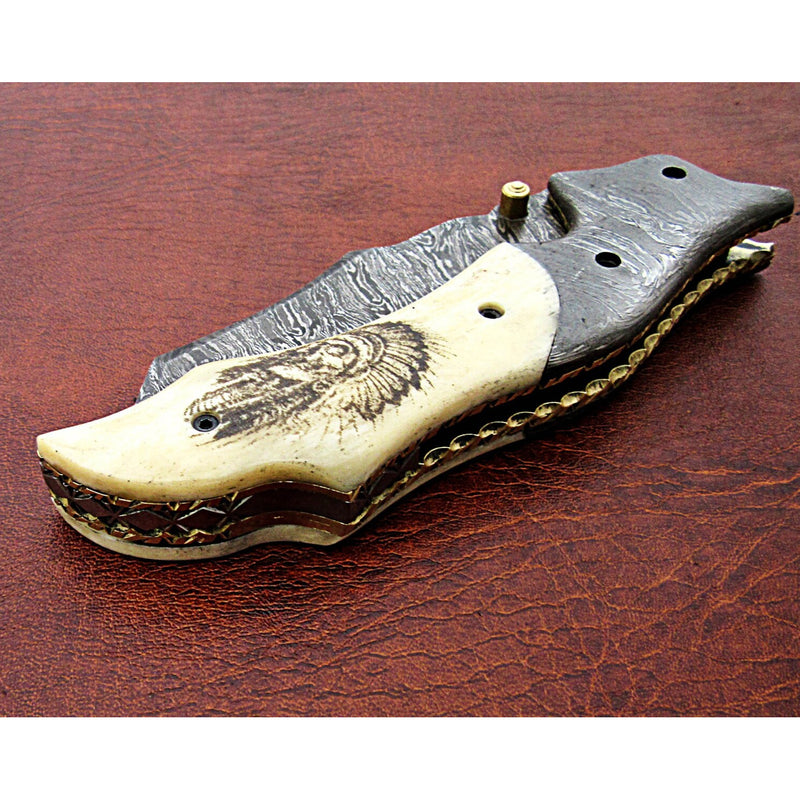 Acen Damascus Steel Hunting Folding Knife With Liner Lock - Notbrand