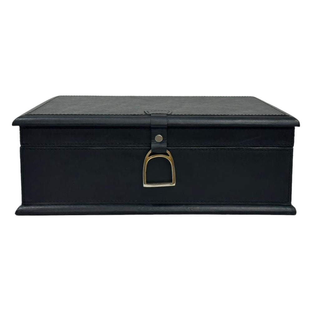 Afio Black Leather Jewellery Box with Stirrups - NotBrand
