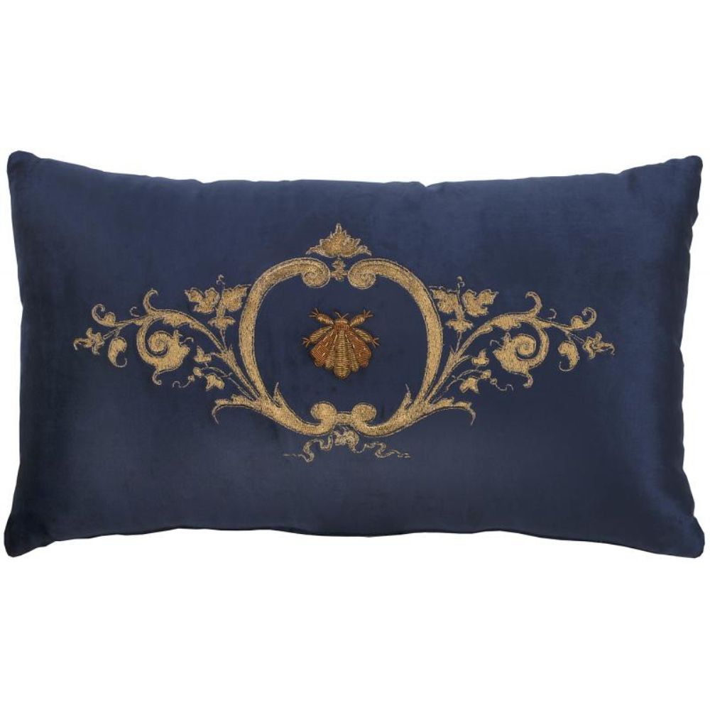 Bee & Cartouche on Velvet Rectangle Cushion - Royal Blue - NotBrand