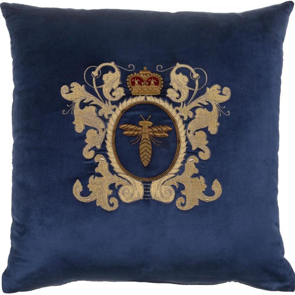 Bee, Crown & Cartouche on Velvet Square Cushion - Royal Blue - NotBrand