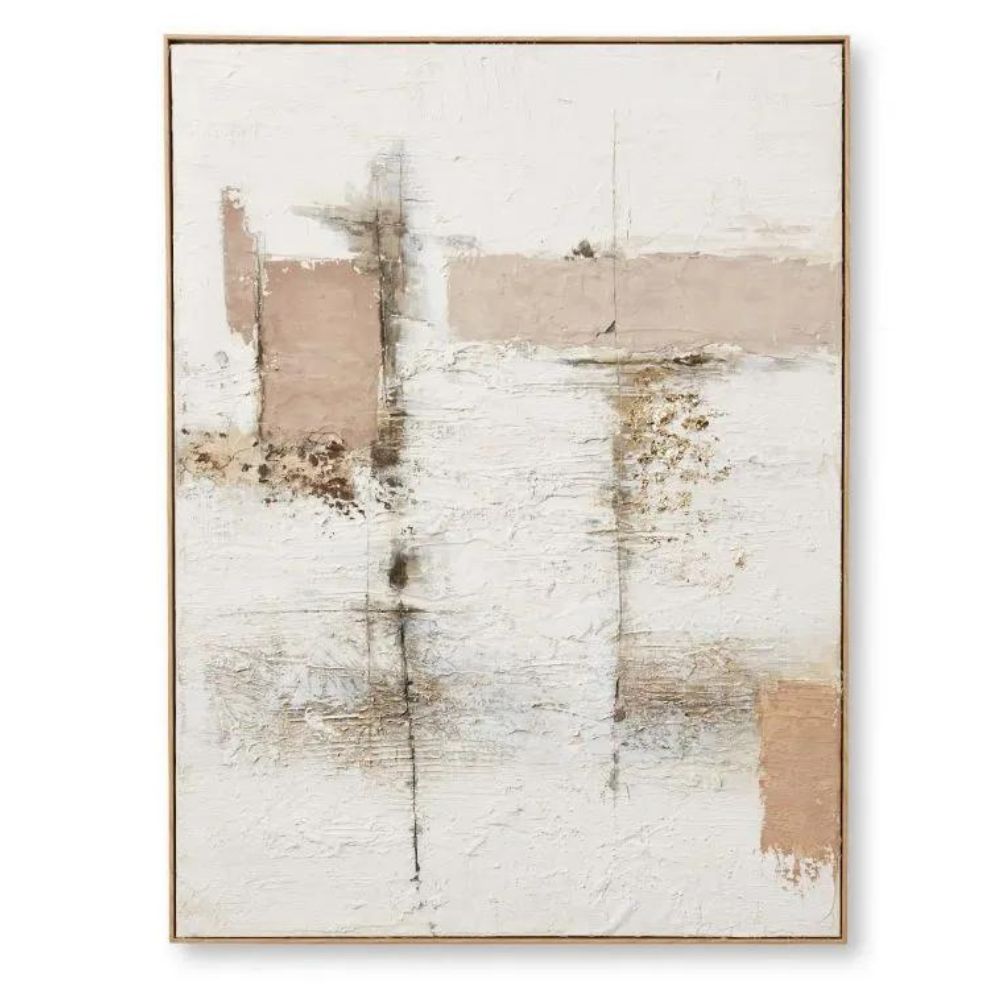 Abstract Hand Painted Wall Art - Beige & White - Notbrand