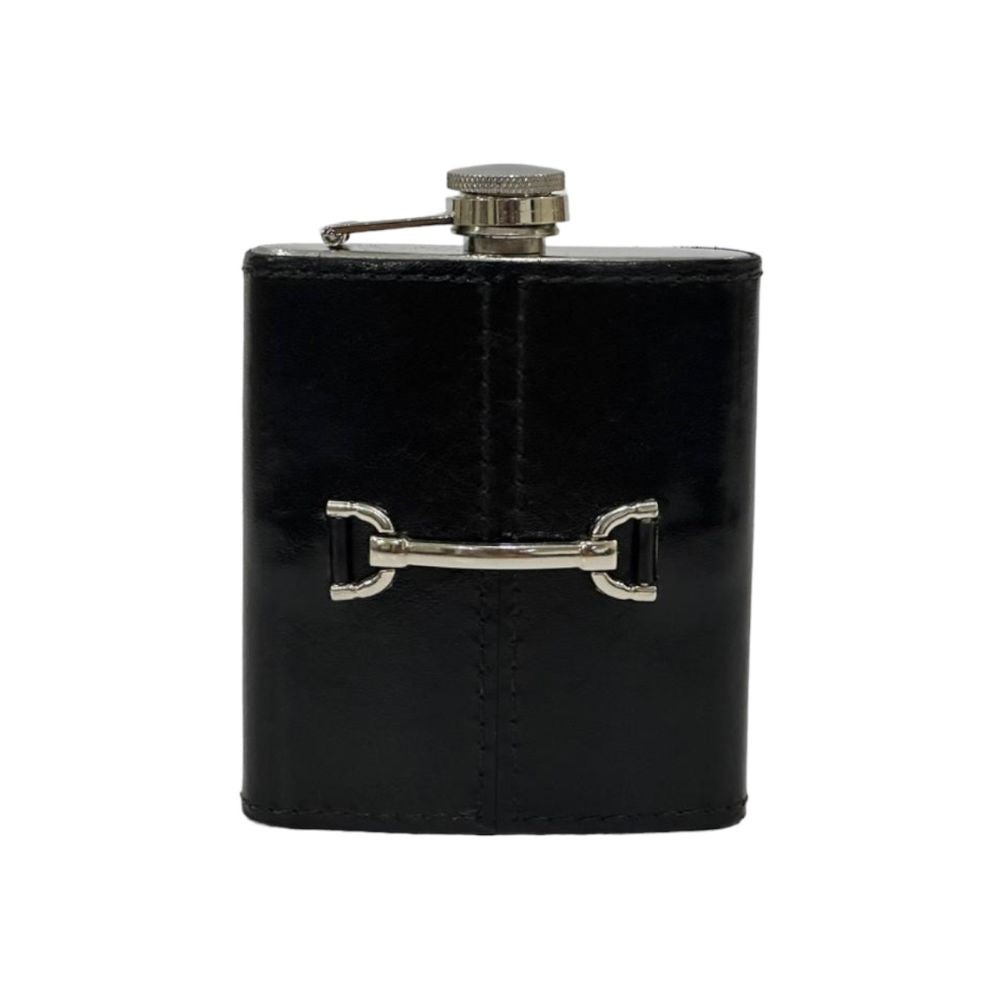 Belch 236ml Hip Flask with Metal Stud - Black Leather - NotBrand
