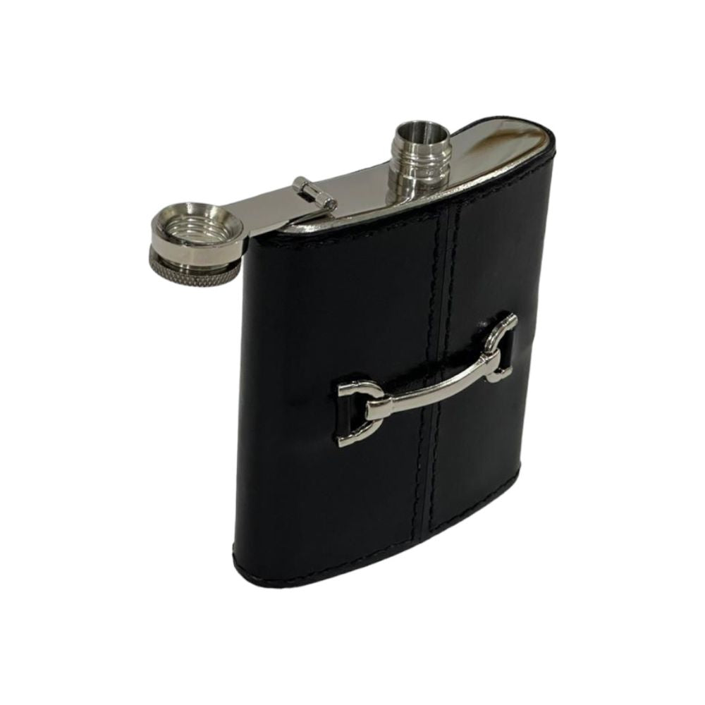 Belch 236ml Hip Flask with Metal Stud - Black Leather
