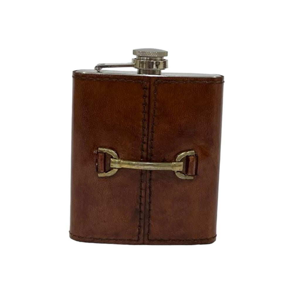 Belch 236ml Hip Flask with Metal Stud - Tan Leather - NotBrand