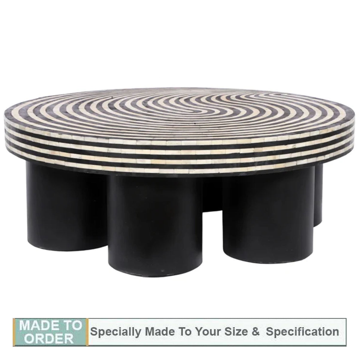 Simsa Bone Inlay Illustrative Design Coffee Table - Black and White - Notbrand