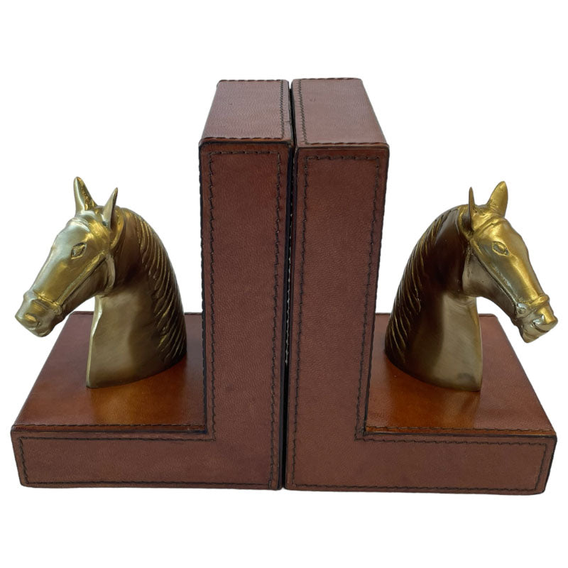 Set of 2 Horse Figurine Bookends - Tan Leather - Notbrand