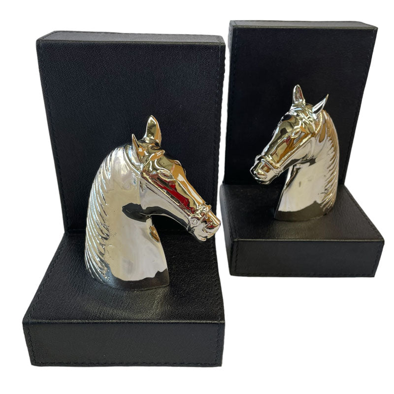Set of 2 Horse Figurine Bookends - Black Leather - Notbrand
