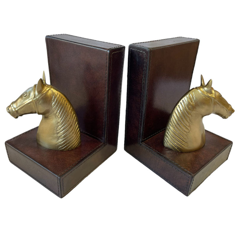 Set of 2 Horse Figurine Bookends - Dark Leather - Notbrand