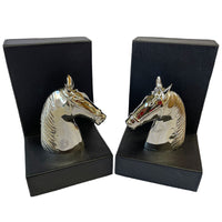 Set of 2 Horse Figurine Bookends - Black Leather  - Notbrand