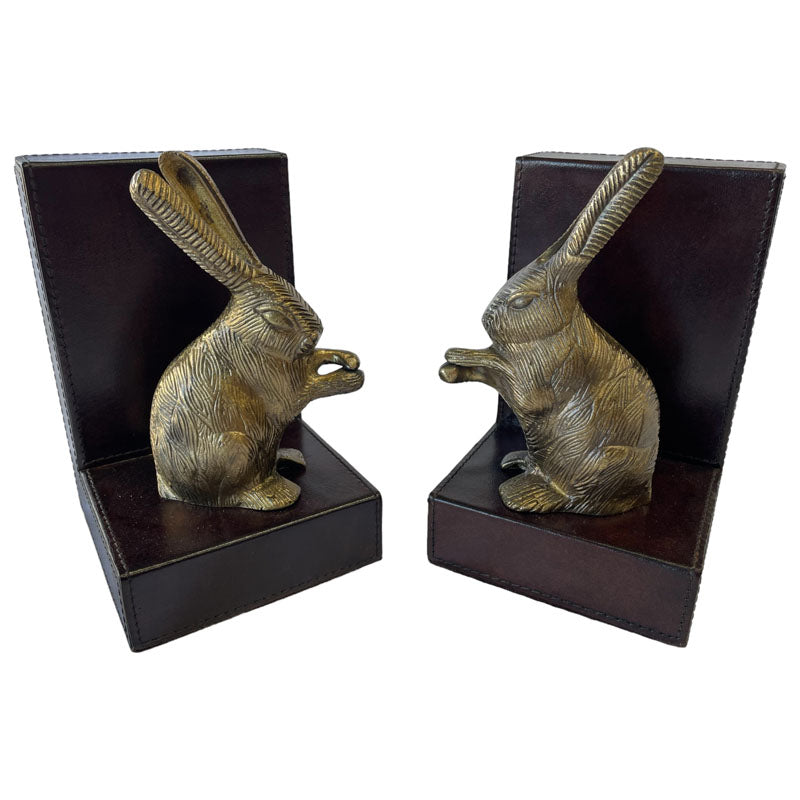 Set of 2 Rabbit Figurine Bookends - Dark Leather - Notbrand