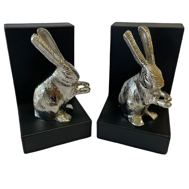 Set of 2 Rabbit Figurine Bookends - Black Leather - Notbrand