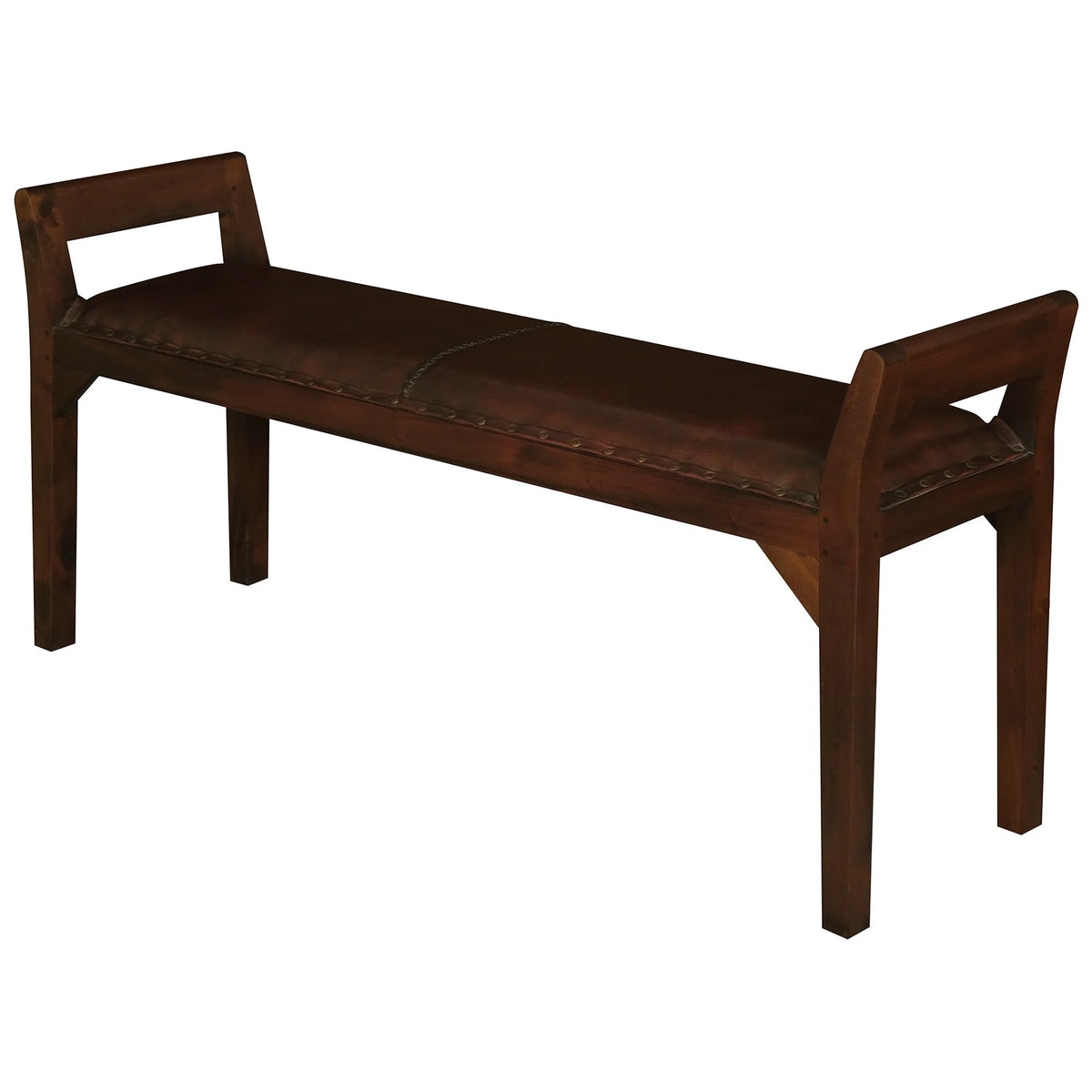 Boston Timber and Leather 2 Seater Bench - Mahogany