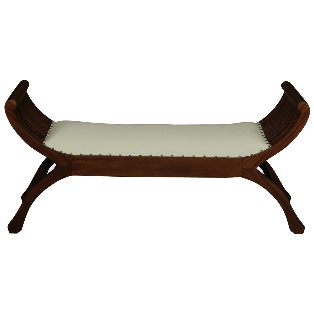 Upholstered Mahogany Timber Curved Bench with Cushioned Seat - Mahogany - Notbrand