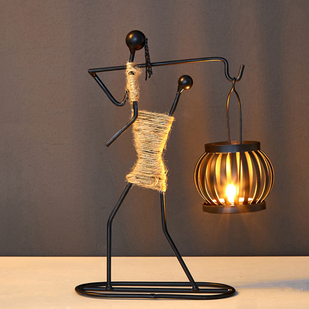 Iron Stand Figurine Candle Holder - Black - Notbrand