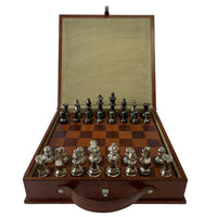 Leather Chess Set Box With Metal Pieces - Notbrand