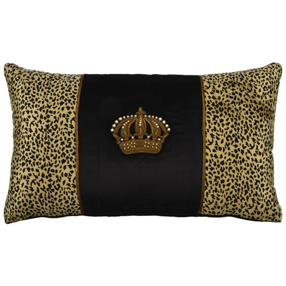 Crown on Black & Leopard Velve Rectangle Cushion - NotBrand