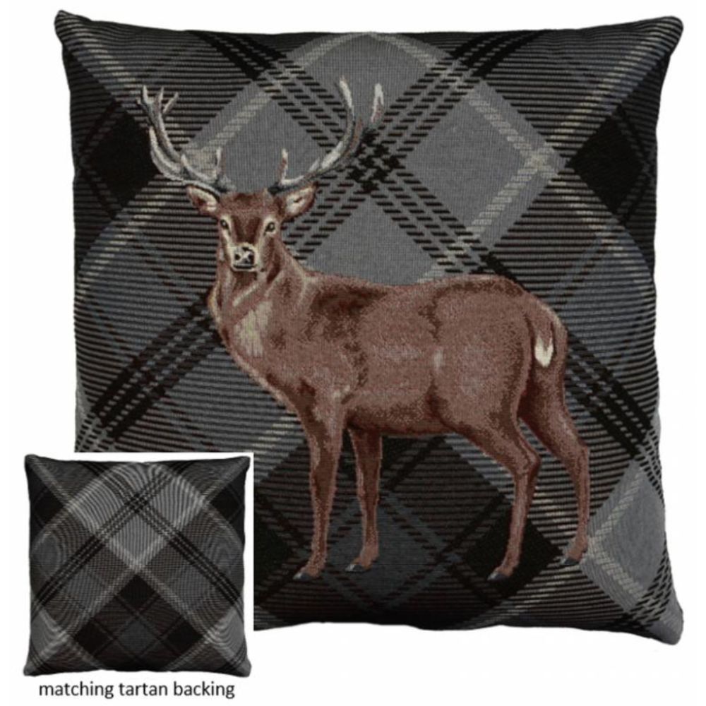 Deer & Tartan Cushion - Grey - NotBrand