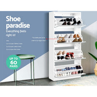 Artiss 60 Pairs Shoe Storage Rack with Mirror - White - Notbrand