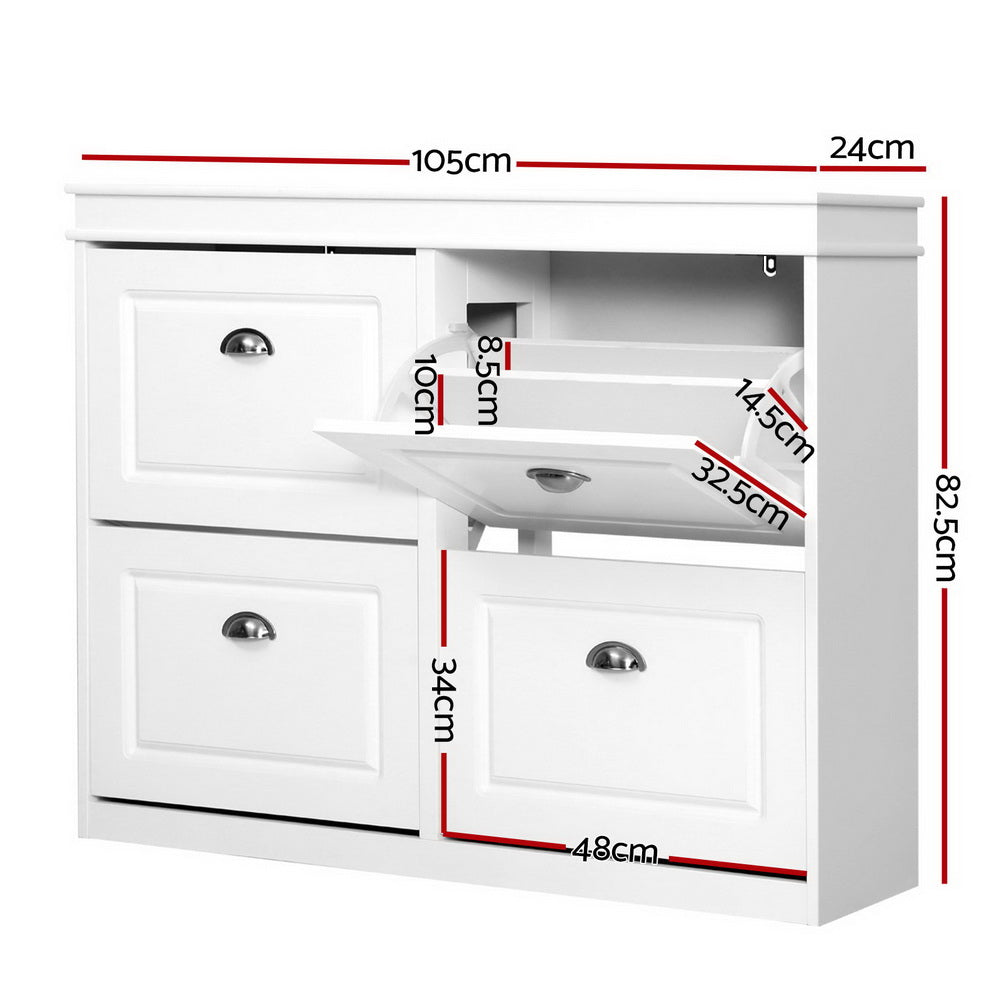 Artiss 24 Pairs Shoe Storage Rack / Cabinet - White - Notbrand